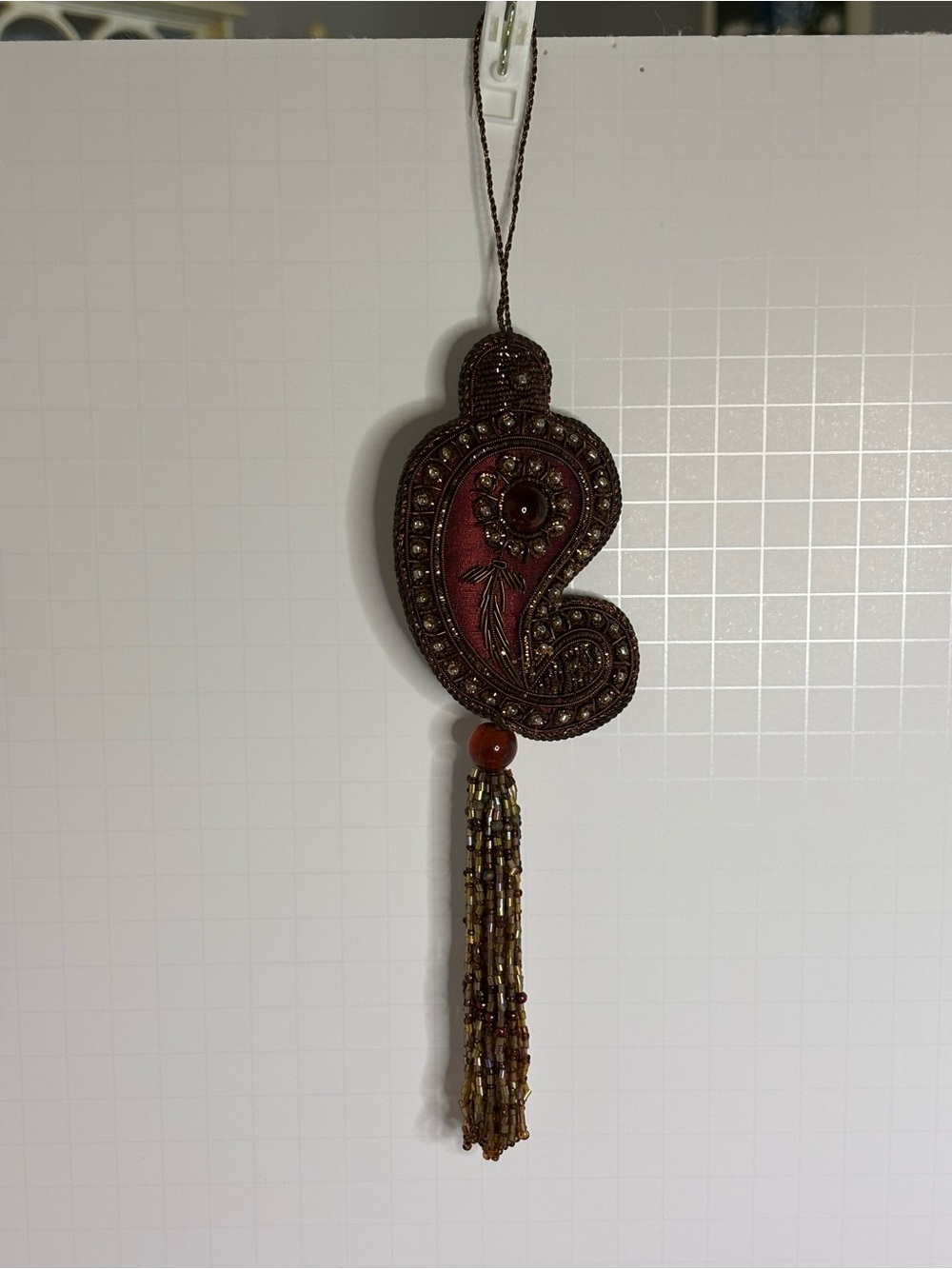 Katherine’s Collection Embellished Paisley Tassel  Hanging Ornament- Brown & Red